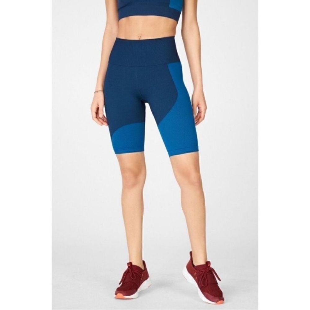 Fabletics  High Waisted Seamless Block Shorts Midnight Navy/Splash Size Medium